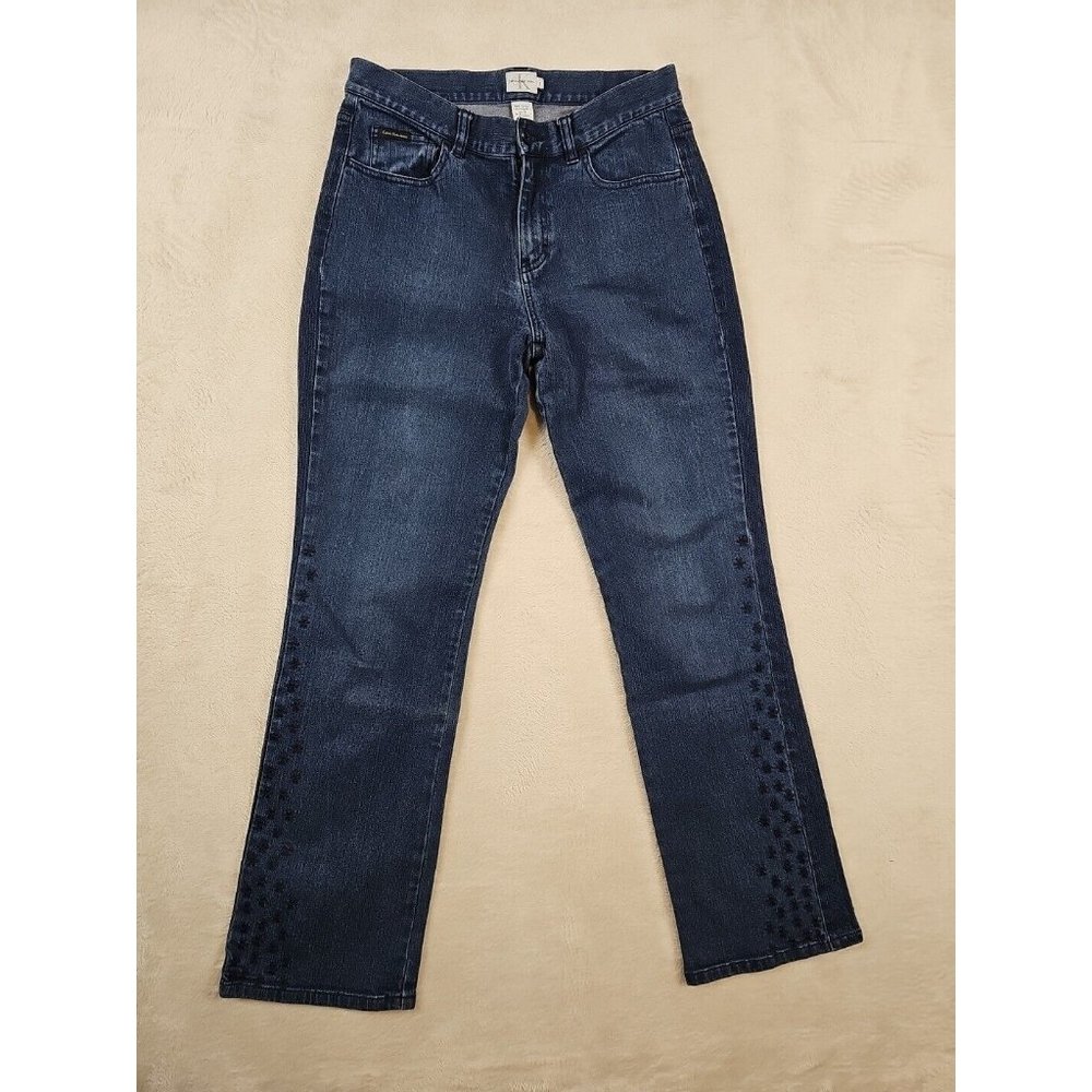 Vintage Calvin Klein Women's Size 8 Flared Embellished Leg Dark Wash Jeans